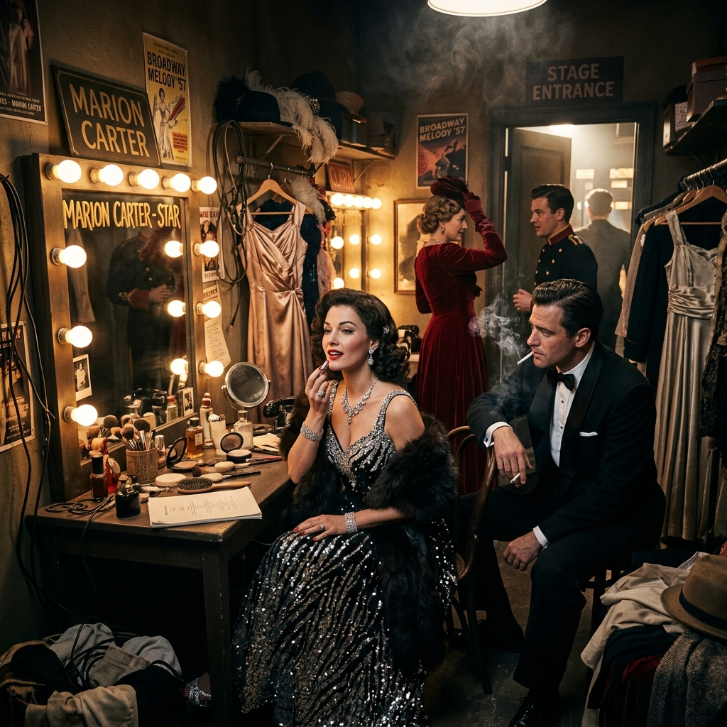 Elenco en los camerinos de Broadway 1957
